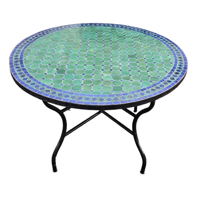 40" Handcrafted Turqoise and Blue Moroccan Mosaic Table For Sale
