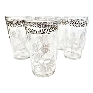 Vintage Art Deco Gold and White Floral Tumblers- Set of 8