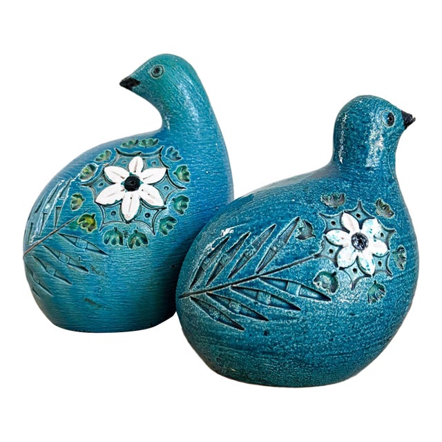 Aldo Londi for Bitossi Rimini Blue Set of 2 1960's Dove Figurines For Sale