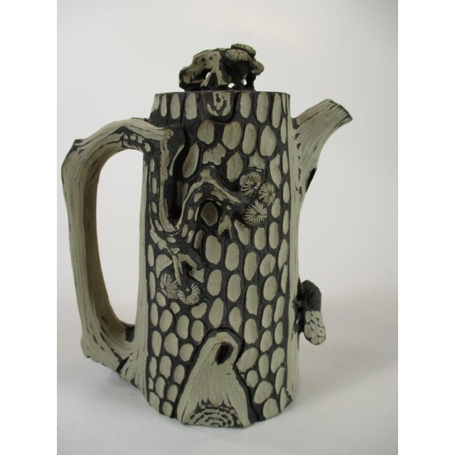 Mid 20th Century Segment Mud Clay Teapot China Yixing Zisha Style Pottery Handmade Tree Trunk Bug For Sale - Image 10 of 12