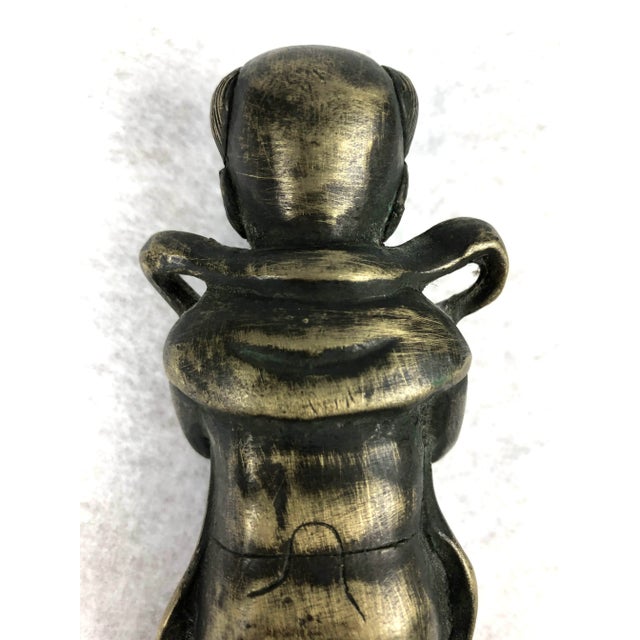 Brass 1920s Antique Chinese Brass Children Statues - a Pair For Sale - Image 8 of 11
