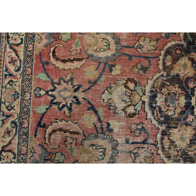 Mashad Rug 8’2” X 11’2” Pink Wool Vintage Distressed Hand-Knotted Carpet For Sale - Image 9 of 15