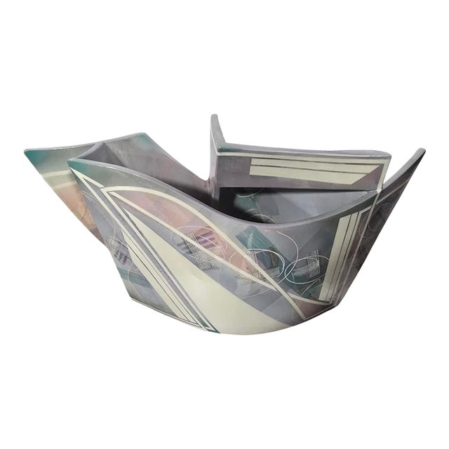 Late 20th Century Huge Signed Hubert Sculptural Ceramic Vessel – Postmodern Geometric Studio Art Pottery (26”) For Sale
