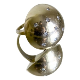 1960s 14k Gold Diamond Starburst Dome Ring With Celestial Modernist Design, Size 6.5 For Sale