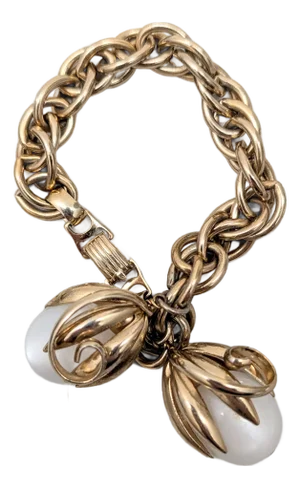 Vintage 1950s Signed Napier White Moonglow Cumquat Charm Bracelet