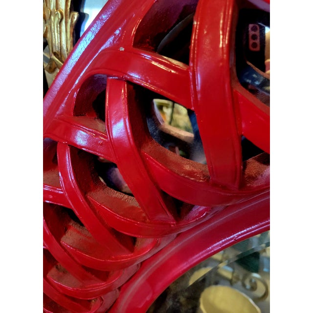 Chelsea House Inc Custom Painted Extra Large Round Lattice Design Glossy Red Regency Wall Mirror For Sale - Image 4 of 5