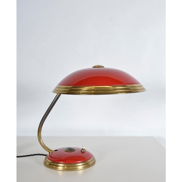 Mid-Century Modern Industrial Brass Enamel Table Lamp from Helo Leuchten, 1950s For Sale - Image 11 of 12