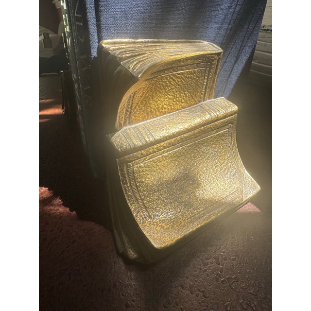 1960s Vintage Leatherlines Books Brass Heavy Bookend Pair For Sale - Image 5 of 9