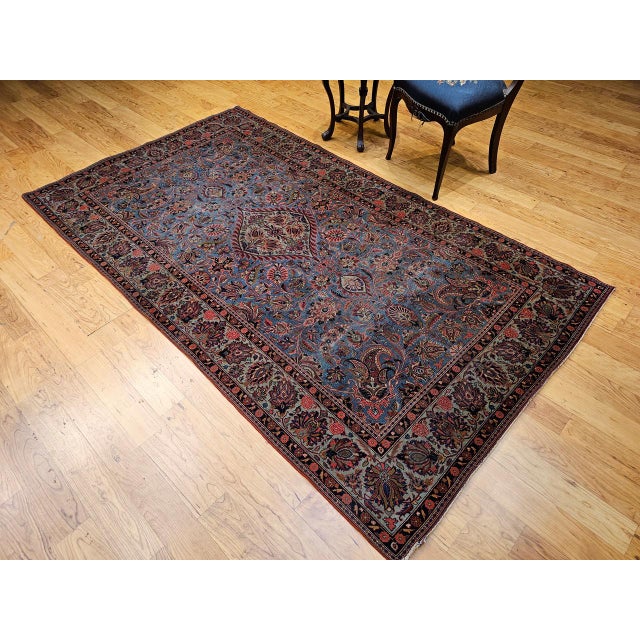Vintage Persian Kashan Rug, Hand-Knotted Wool, Floral Pattern, Aqua-Blue & Teal-Green, 5x8 For Sale - Image 15 of 16