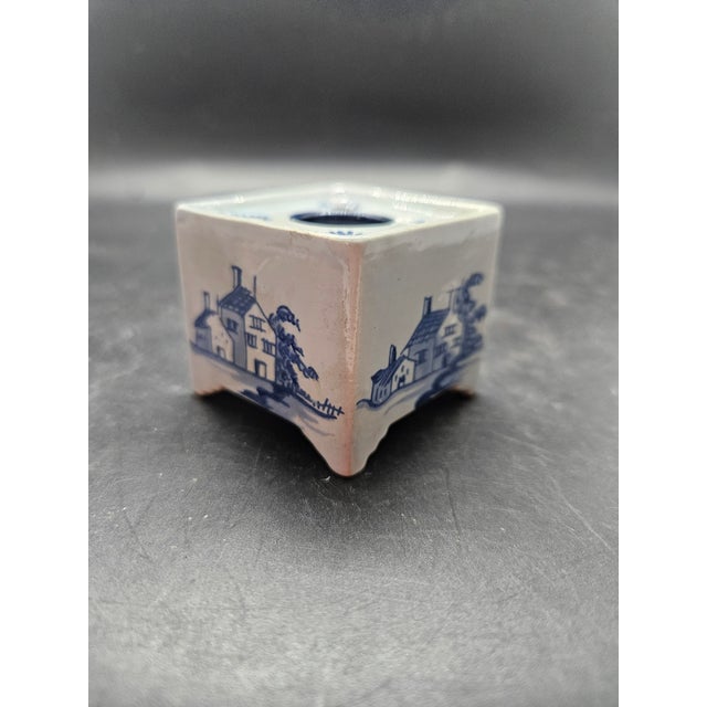 Mid-Century Modern Vintage Delft Oud Footed Blue Ceramic Flower Frog/Inkwell Edward Herbat 1755 Holland For Sale - Image 3 of 4