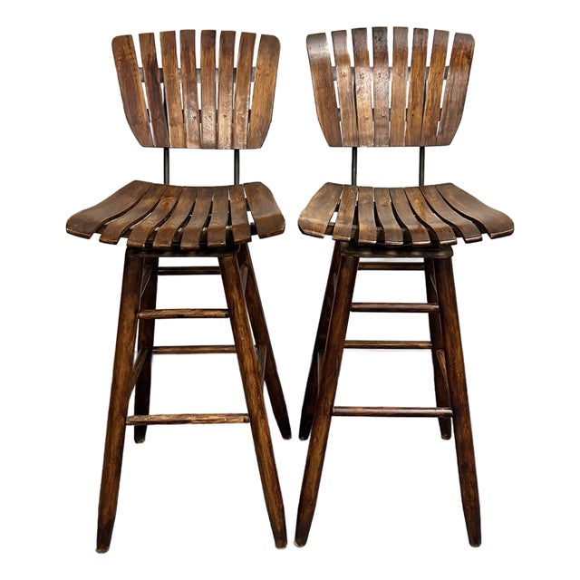 Arthur Umanoff Mid Century Swivel Bar Stools - A Pair For Sale