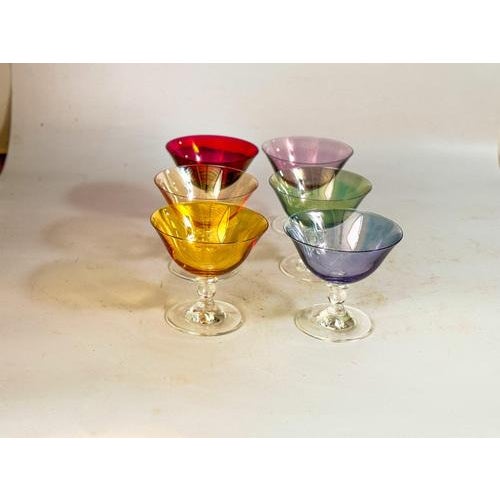 Vintage Chromatic Colored Champagne Glasses, Set of 6 For Sale - Image 4 of 16