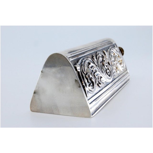 Metal Toothpick Holder in Silver Relief For Sale - Image 7 of 11