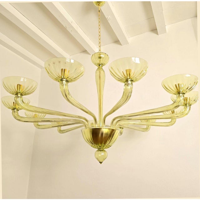 Mid-Century Modern 1980s Large Olive Green Murano Glass Chandelier For Sale - Image 3 of 12