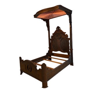 Victorian Antique 1860 Half Tester Queen Size Canopy Bed For Sale