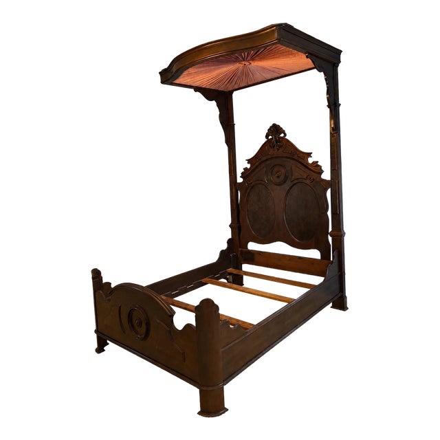 Victorian Antique 1860 Half Tester Queen Size Canopy Bed For Sale