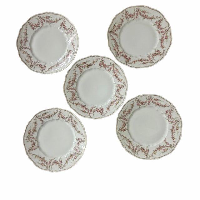 Theodore Haviland Limoges, France Varenne salad plates. Lovely pattern of pink and green floral swags on a white...