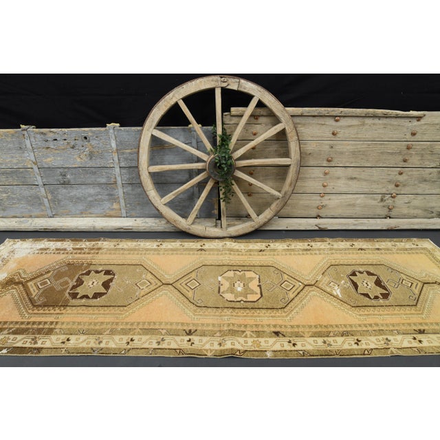 Shabby Chic 1970s Turkish Oushak Handmade Wool Cotton Orange Runner For Sale - Image 3 of 11