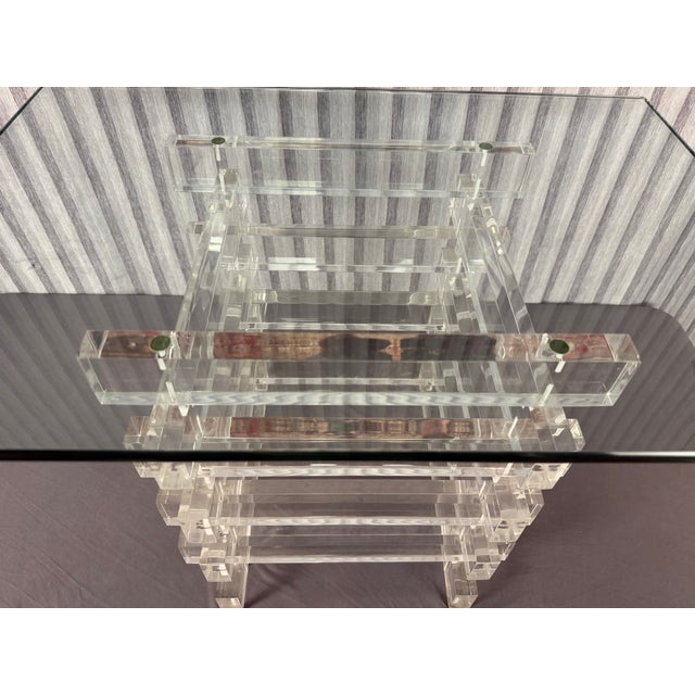 1970s 1970s Stacked Lucite Glass Topped Coffee Table For Sale - Image 5 of 5