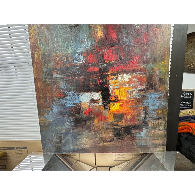 Orange 1990s Modernist Abstract Oil Painting For Sale - Image 8 of 12
