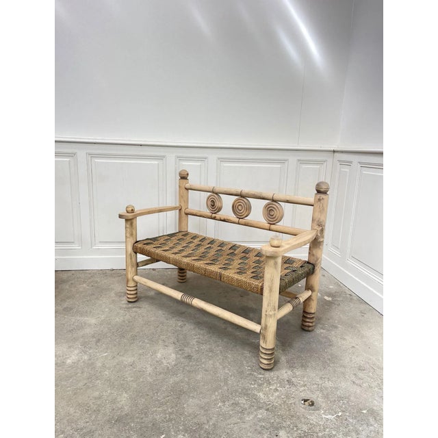 Two-Tone Bench in Woven Rope, 1950s For Sale - Image 4 of 5