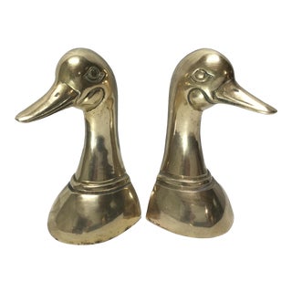 Mid-Century Brass Duck Head Book Ends - a Pair For Sale