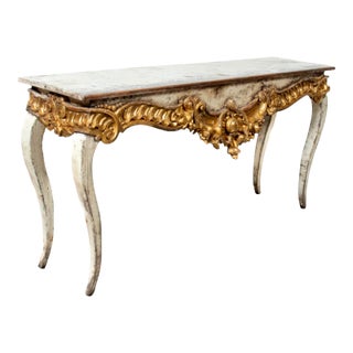Custom Made French Louis XV Style Painted Rococo Wall Console With 18th-Century Giltwood Pelmet For Sale