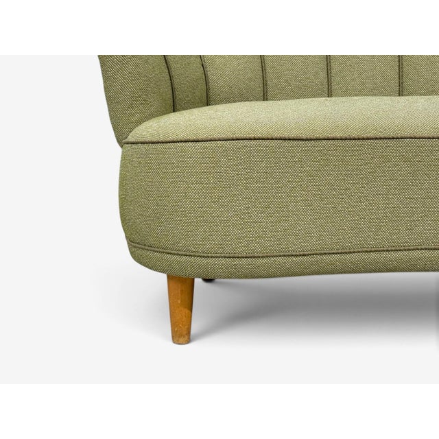 Wood Asko, Sofa, Green Fabric, Lacquered Wood, Finland, 1950s For Sale - Image 7 of 10