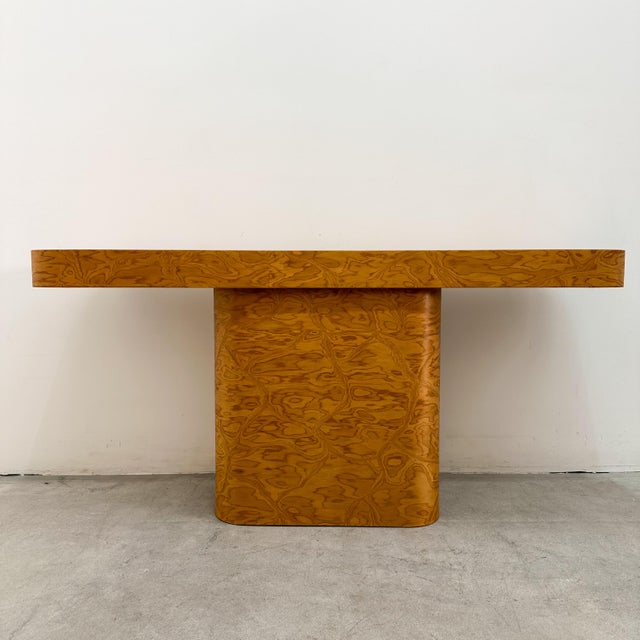 Mid-Century Modern Vintage 1980s Postmodern Console Table Rounded Edge Hallway Table Caramel Grain Midcentury Italian Modern For Sale - Image 3 of 10