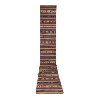 Mid Century Turkish Long Kilim Runner With Modern Design For Sale