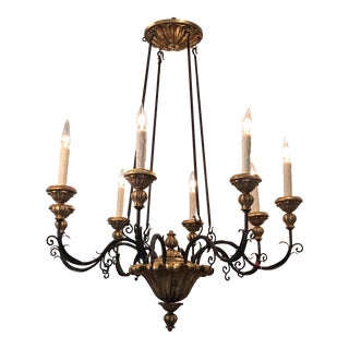 Designer Italian Gilt Wood & Iron Chandelier by Randy Esada Designs for Prospr For Sale