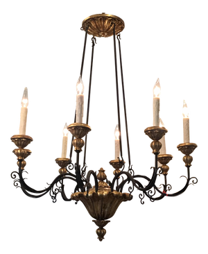 Designer Italian Gilt Wood & Iron Chandelier by Randy Esada Designs for Prospr
