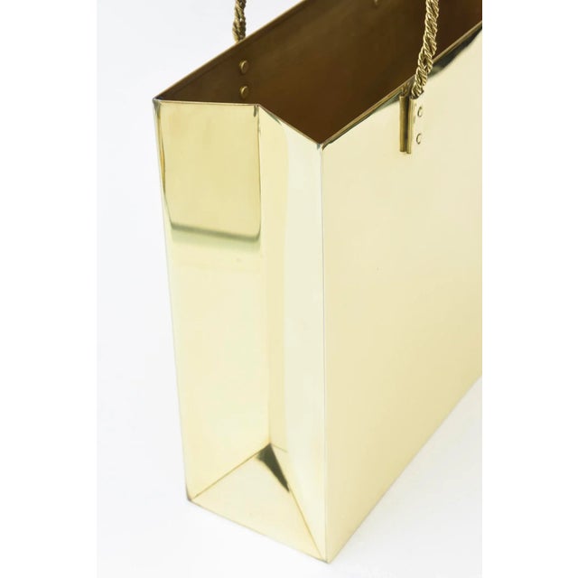 Vintage Brass Shopping Bag Sculpture or Magazine Holder With Braided Handles, 1970's For Sale In Miami - Image 6 of 10