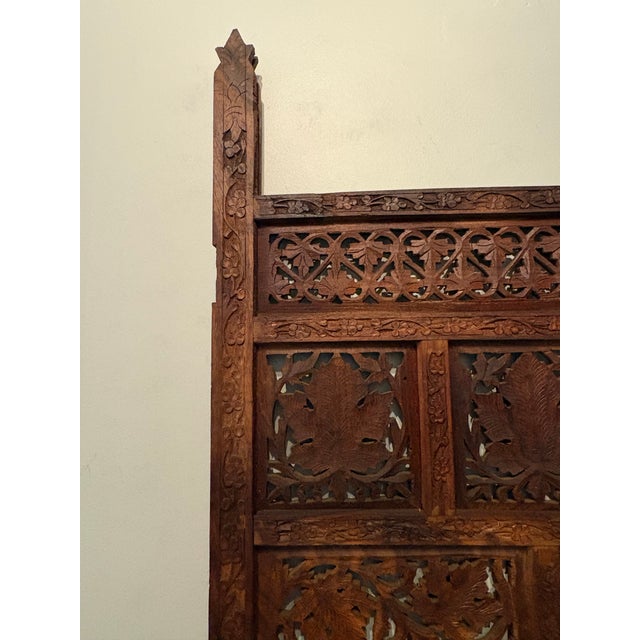 Brown Hand-Carved Indian Teak Jali Architectural Screen Panel For Sale - Image 8 of 11