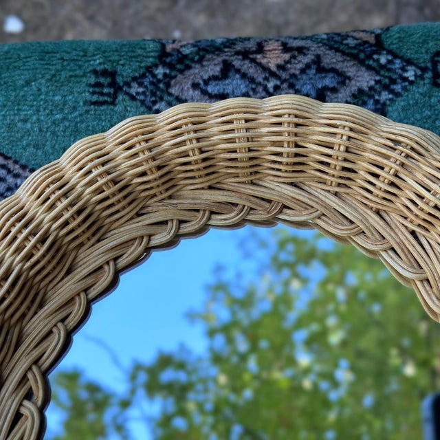 Vintage Petite Natural Woven Wicker Rattan Oval Mirror From Hong Kong For Sale - Image 4 of 9