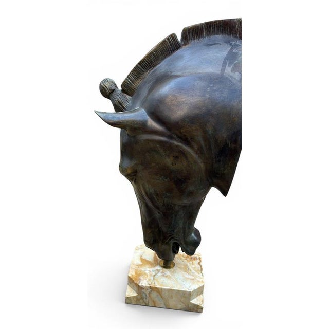 Large Italian Bronze Greek Horse Head Sculpture on Marble Base, 1980s For Sale - Image 3 of 6