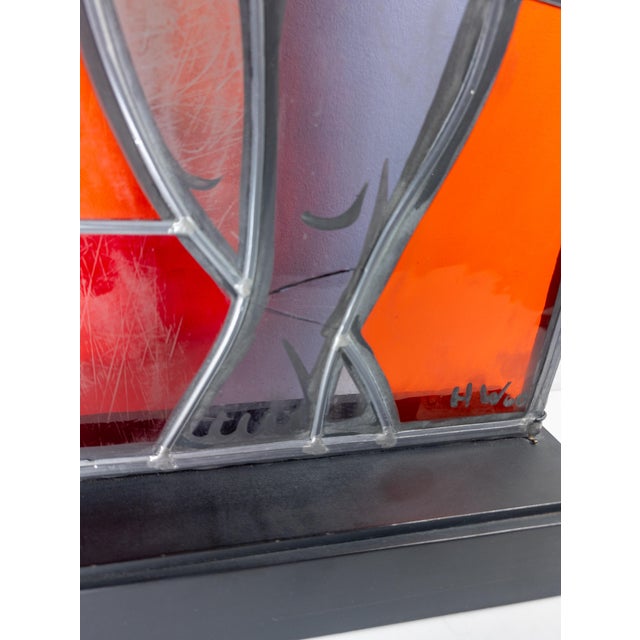 1960's Mid-Century Stained Glass Window Panel of a Figure, Signed For Sale - Image 11 of 16