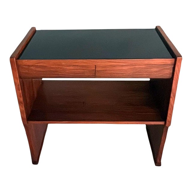 Mid 20th Century Mid-Century Modern Italian Console in Red Walnut With Black Glass Top For Sale