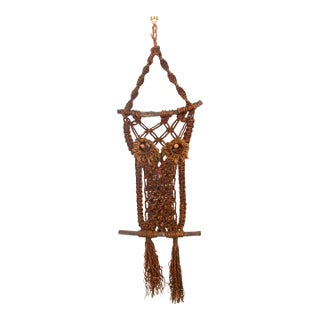 Mid Century Modern Macramé Owl American Artisan Hanging Original Wall Art Custom For Sale