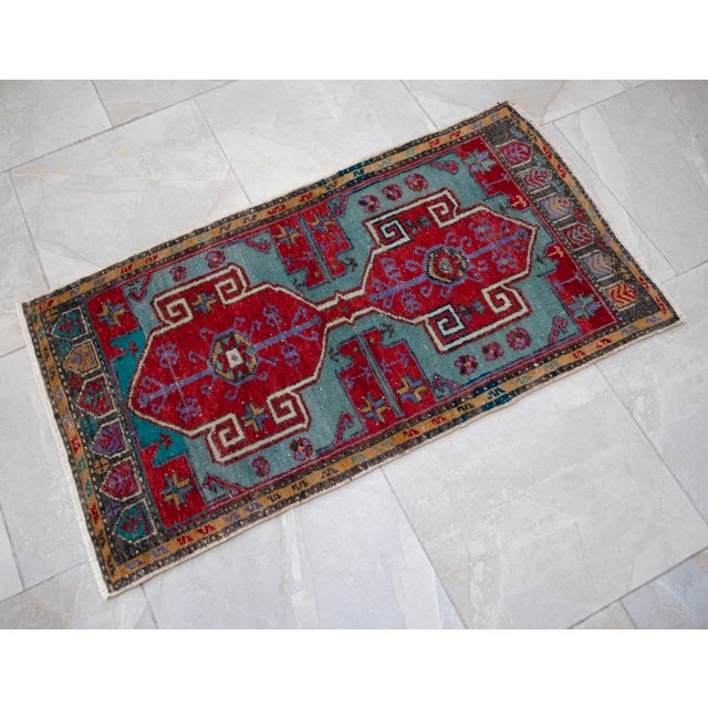 Vintage Hand Knotted Small Rug DoorMat Entryway Kitchen Decor For Sale - Image 10 of 12
