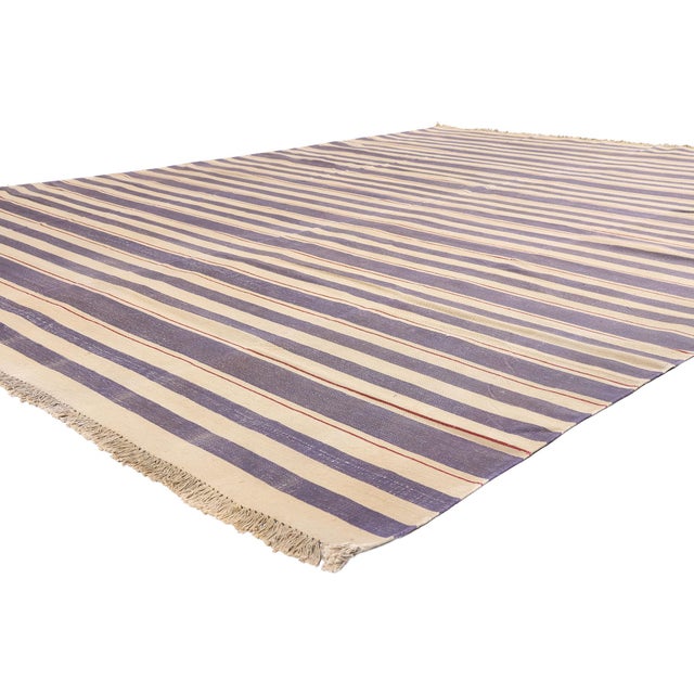 79619 Vintage Afghani Dhurrie Rug, 08'11 x 11'07. The Aubergine Cadence: A Vintage Dhurrie Masterpiece of Tailored...