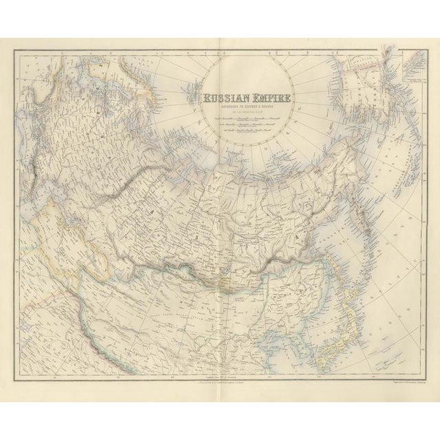 Brown Antique Map of the Russian Empire with Russian America, 1860 For Sale - Image 8 of 8