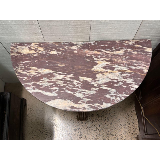 Pair of Italian Giltwood Demilune Consoles With Marble Tops For Sale - Image 12 of 12