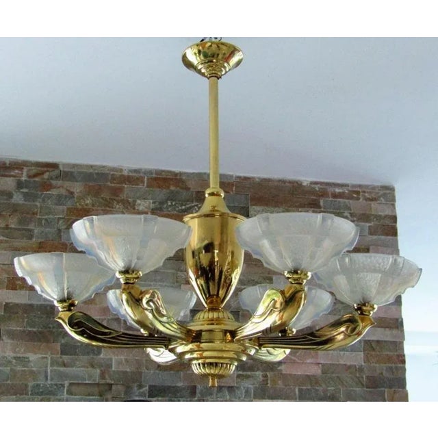 Bauhaus Art Deco Chandelier by Jean Boris Lacroix, 1935 For Sale - Image 3 of 11