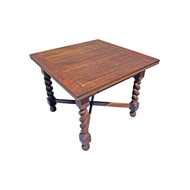 Brown Antique Barley Twist Leg Extendable Dining or Kitchen Table in Oak Wood For Sale - Image 8 of 11