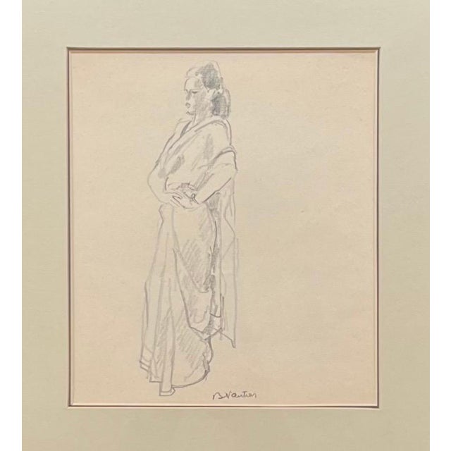 Benjamin II Vautier, Lady in Tunic, Graphite on Paper For Sale