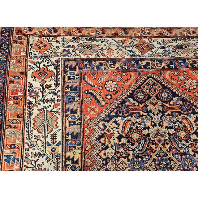 Antique Persian Malayer Gallery Rug, Hand-Knotted Wool, Geometric Pattern, 7x15, Navy & Ivory For Sale - Image 17 of 18