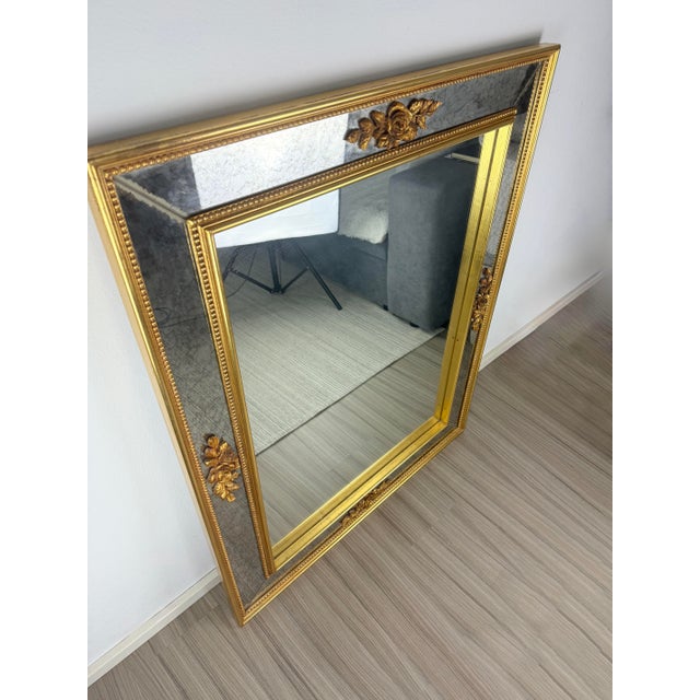 Wood Large Vintage French Gilded Mirror by AJA Paris, 1950s For Sale - Image 7 of 11