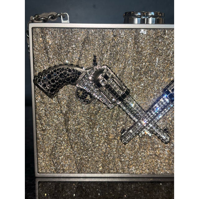 Chanel Pewter Swarovski Crossed Pistols--Limited Edition Paris-Dallas Runway For Sale - Image 9 of 12