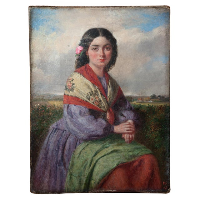 Antique 19th Century Realism Landscape Portrait Oil Painting of a Beautiful Young Woman by Haynes King, 1860 For Sale - Image 4 of 13